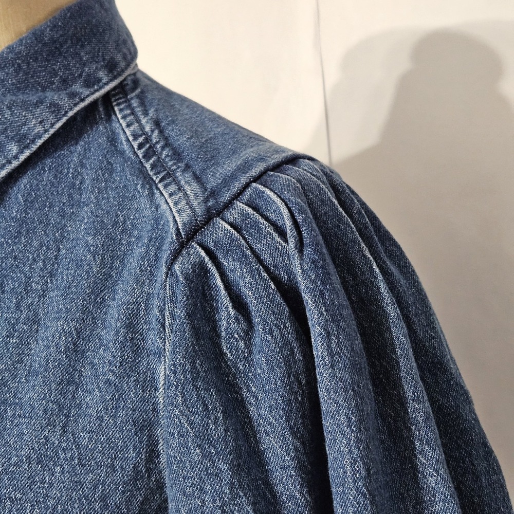 Scoop Women's Blue Denim Collared Button-Up Puff 3/4 Sleeve Blouse Sz XS (0-2) - Picture 5 of 9